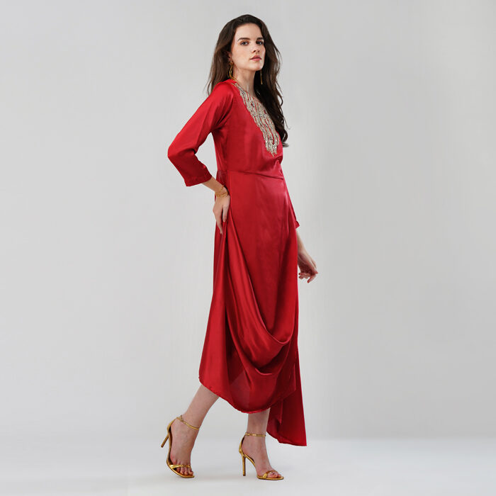 Asymmetrical Dress with Embellised Yoke (1)