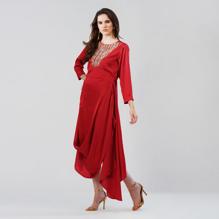 Asymmetrical Dress with Embellised Yoke (2)