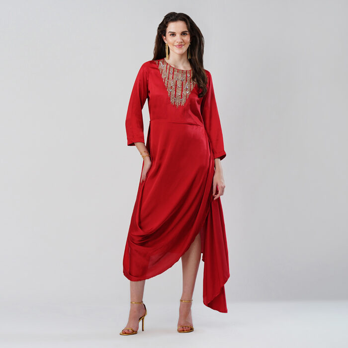 Asymmetrical Dress with Embellised Yoke (5)