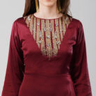 Asymmetrical Dress with Embellised Yoke Dark Red (1)