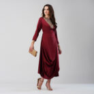 Asymmetrical Dress with Embellised Yoke Dark Red (2)