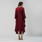 Asymmetrical Dress with Embellised Yoke Dark Red (3)