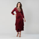 Asymmetrical Dress with Embellised Yoke Dark Red (4)