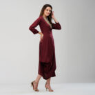 Asymmetrical Dress with Embellised Yoke Dark Red (5)