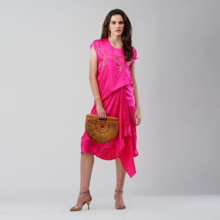 Drape Dress with Bead work Pink