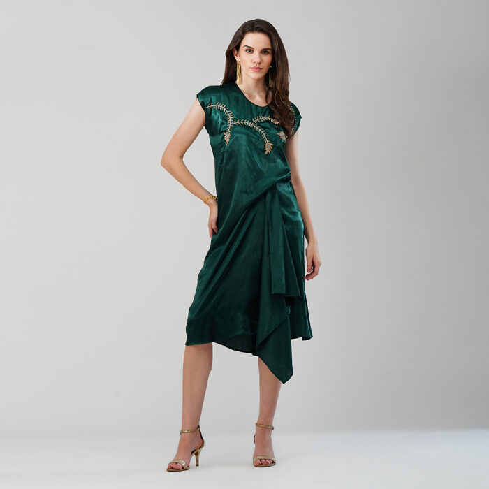 Drape Dress wth Bead work Pink Emerald Green (3)