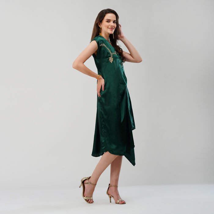 Drape Dress wth Bead work Pink Emerald Green (4)