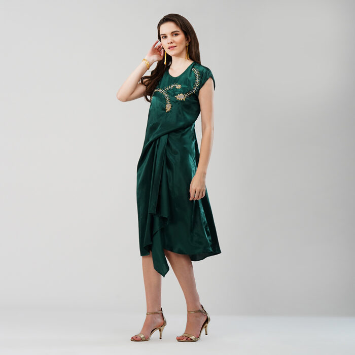 Drape Dress wth Bead work Pink Emerald Green (5)