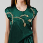 Drape Dress wth Bead work Pink Emerald Green (6)