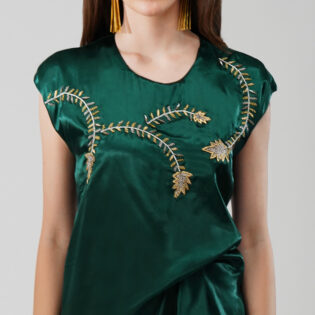Drape Dress wth Bead work Pink Emerald Green