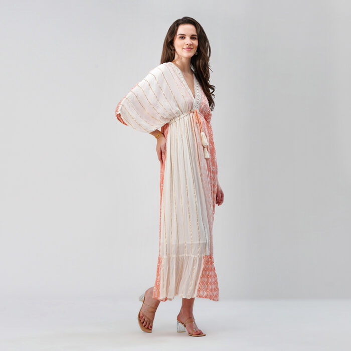 Printed Kaftan dress Pastel Peach (6)