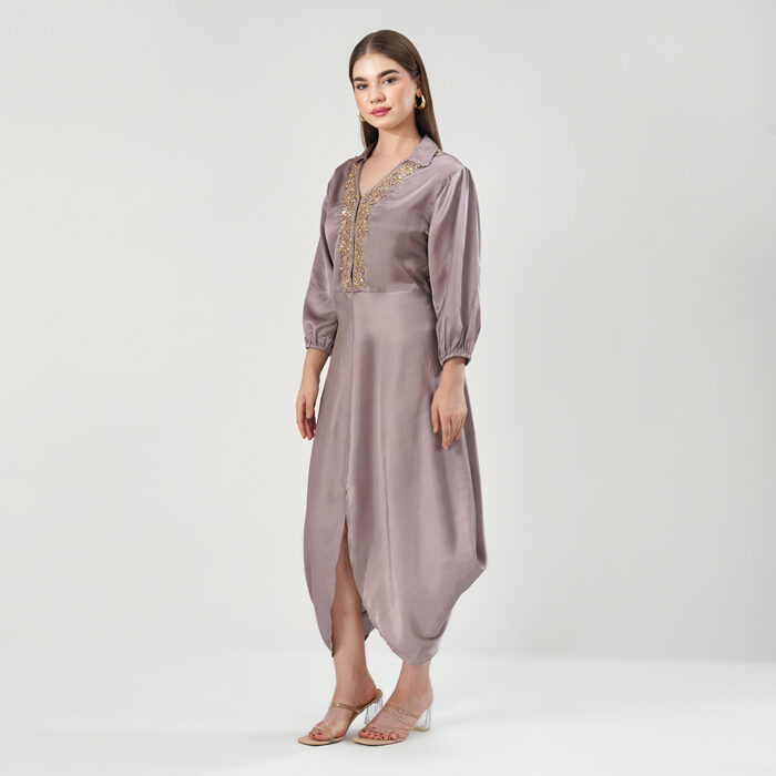 Asymmetrical midi dress Lavender (5)